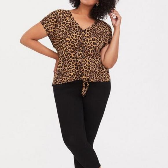 TORRID Leopard Animal Print Tie-Front Midi Top Sz 0 - Picture 3 of 10